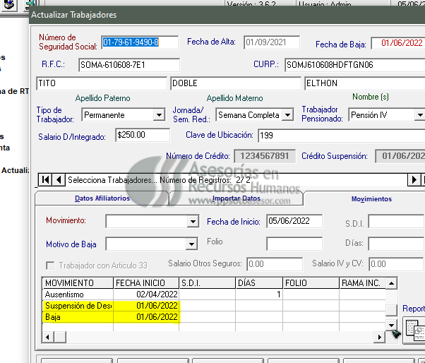 Actualización de trabajadores 