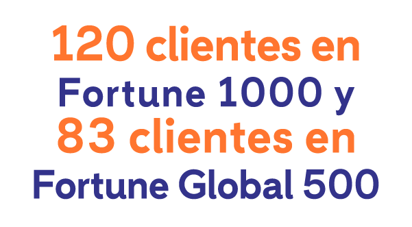 120 clientes en Fortune 1000 y 83 clientes en Fortune Global 500