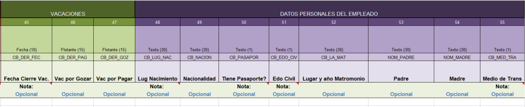 Ejemplo de estructura del formato para el proceso completo de Alta: Datos personales del empleado.