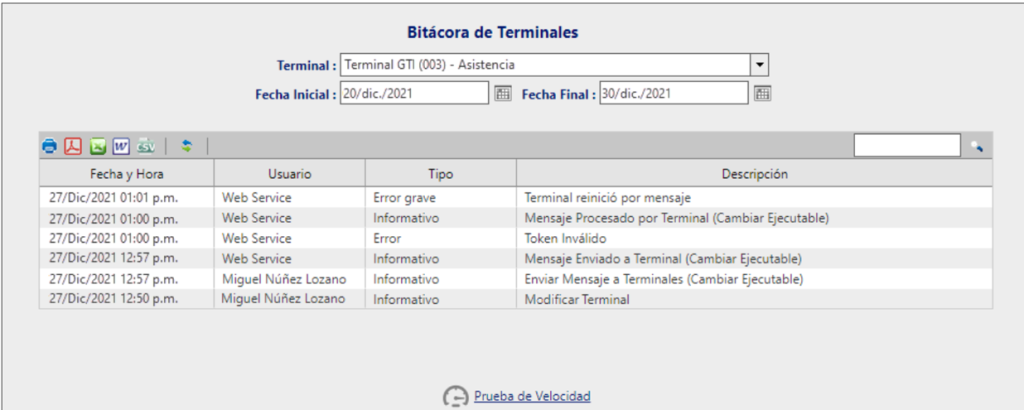 Bitacora de terminales