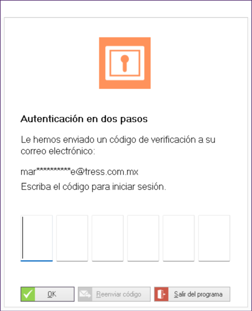 Código de verificación para autenticación en dos pasos para Sistema TRESS