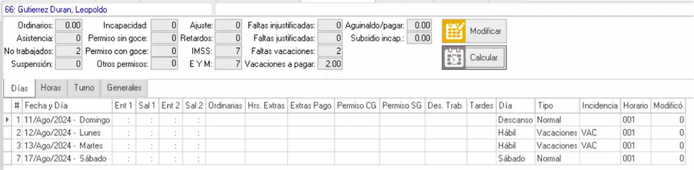 2do ejemplo del cálculo de periodo actual prenómina
