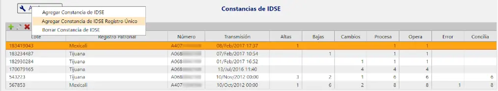 Acción en Revolution en la nuve de "Agregar Constancia de IDSE Registro Único".