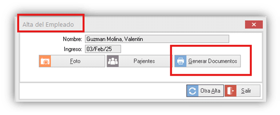 Captura Alta del empleado generar documentos