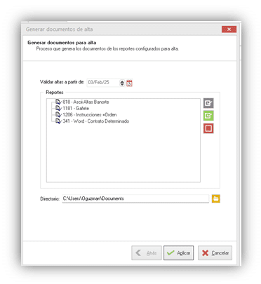 Captura Generar documentos de alta